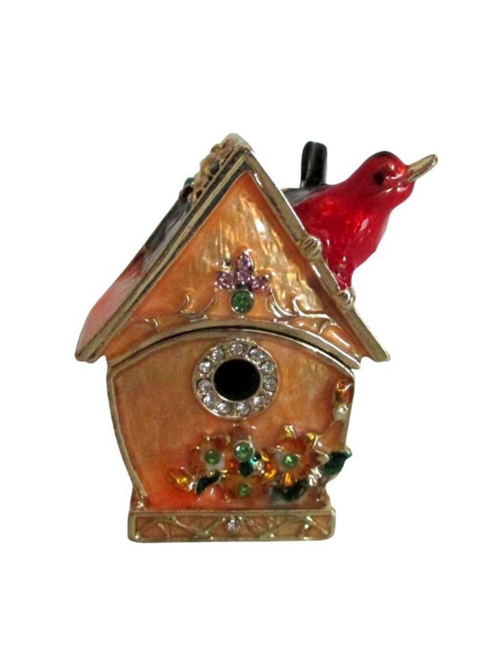 Birdhouse Enamel Trinket Keepsake Hinged Box 2 inches tall